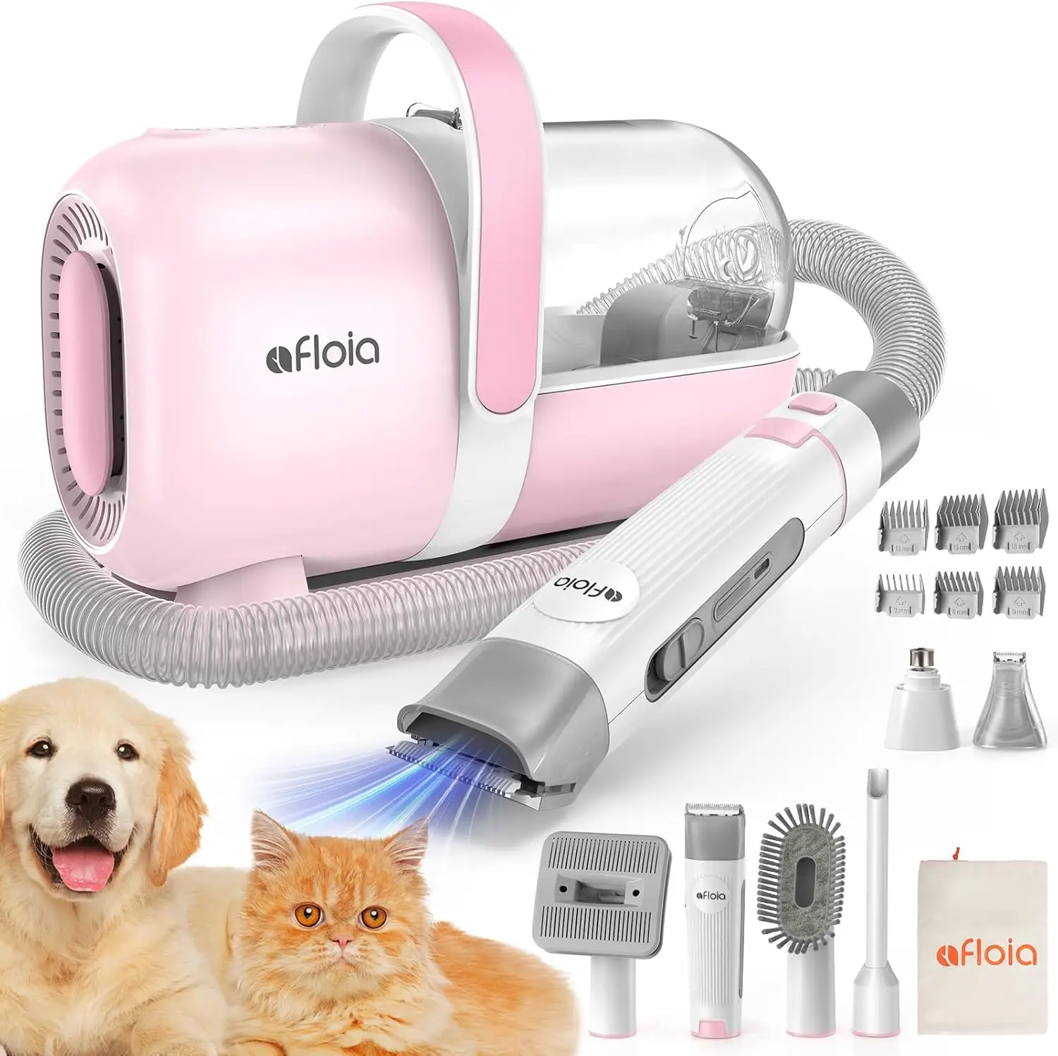 Afloia Dog Grooming Kit, Pet Grooming Vacuum & Dog Clippers Nail Trimmer Grinder & Dog Brush for Shedding with 7 Pet Grooming Tools, Low Noise Dog Hai