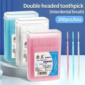 Dental floss storage box with 200pcs disposable dental floss, double-headed toothpick cleaning tool, oral tooth cleaning care, interdental brush, picking toothpick thread