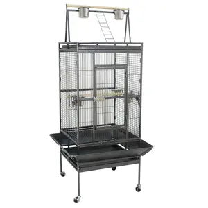 Pet Republic 68-inch 2in1 Large Iron Bird Cage Play Top W/Rolling Stand for Small Medium Parrot Pet Black