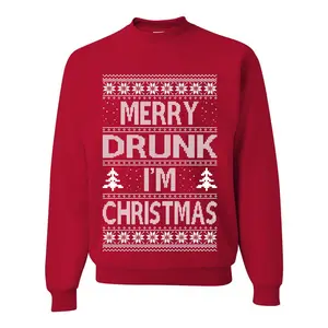 Merry Drunk I'm Christmas Beer Wine Drinking Holiday Humor  Ugly Christmas Sweater Unisex Crewneck Graphic Sweatshirt