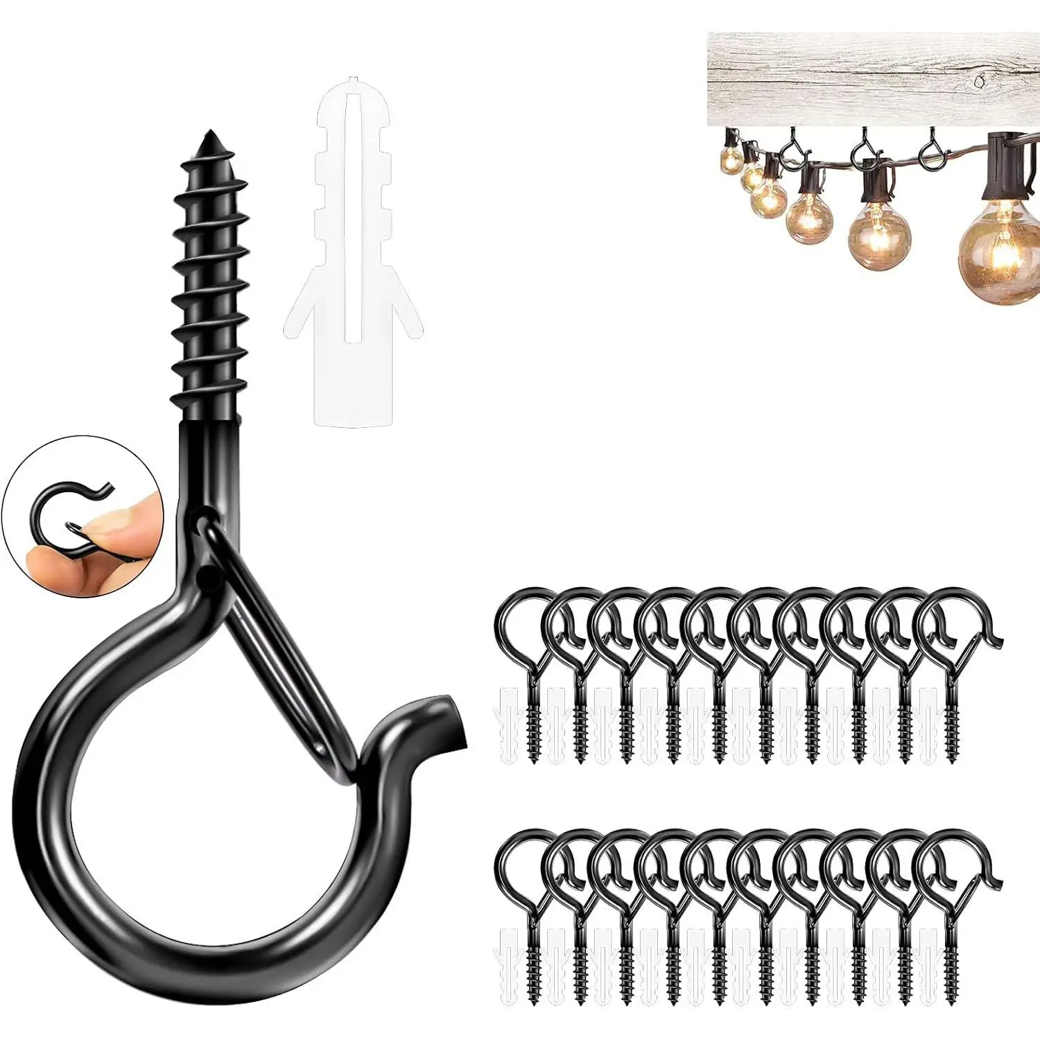 Outdoor String Light Screw Hook, 20pcs/set Outdoor String Light Screw Hook with Safety Buckle, Hanging Plant Hook, Garden Light Hook, Outdoor Lighting, Easy Installation, Versatile, Multiple Uses