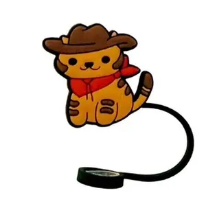 Cowboy Cat Straw Cover   2 Sizes Available Standard Fits 6-8mm Diameter & XL Fits 10mm Diameter Straws  Keeps Straws Clean & Hygienic   Reusable   Silicone   Drinkware   Straw Topper  Cats