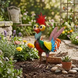 Metal-Rooster Outdoor Statue, Multi-color Animal Art Courtyard Decoration, Tabletop Ornaments Statue Decoration Crafts for Outdoor Lawn, Courtyard, Garden Accessories, Garden Decor