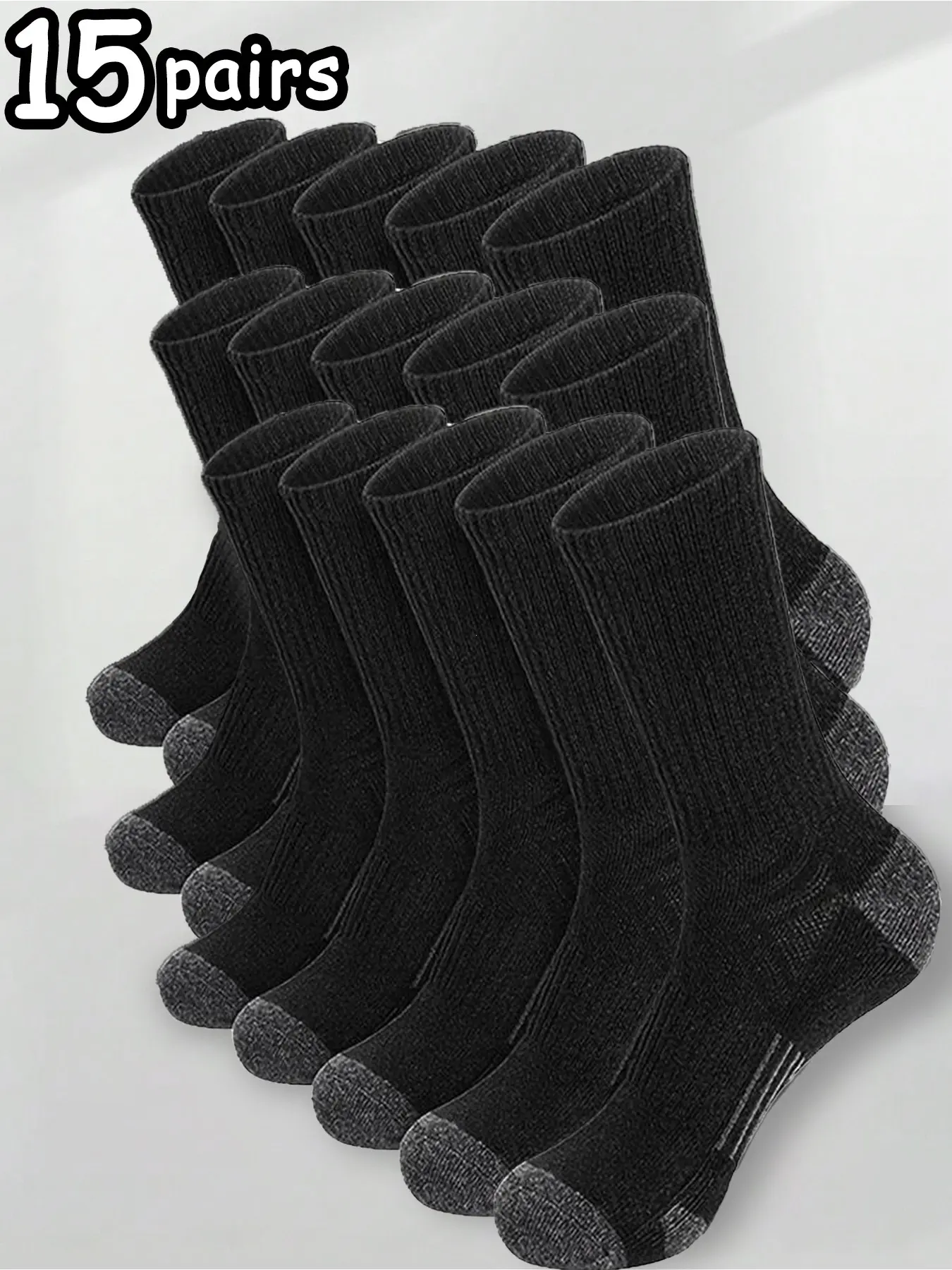 Men's Breathable Basketball Mid-Calf Sports Socks, 15 Pairs, Large Size, Suitable for Basketball and Outdoor Activities