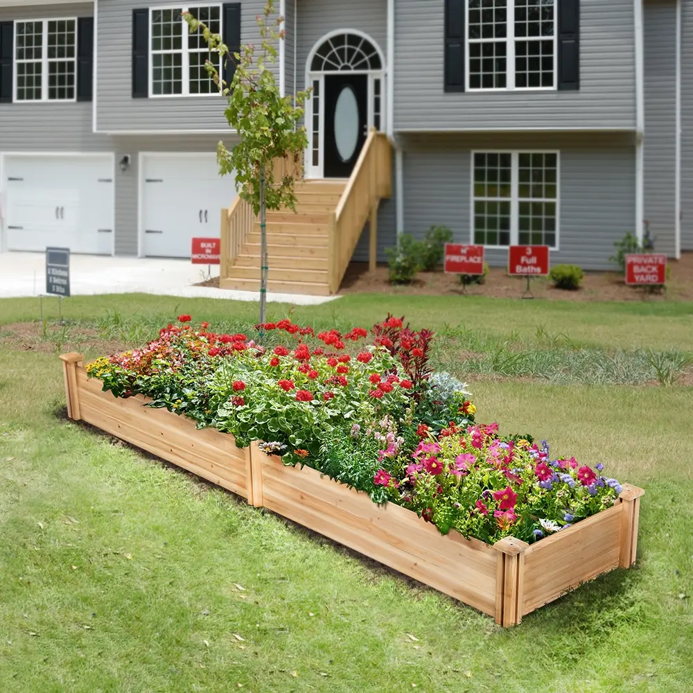 Yaheetech 8×2ft Wooden Raised Bed Planter Box, Divisible Natural Wood Design for Flowers, Vegetables, Backyard/Patio Outdoor Use, Wood Planter Box