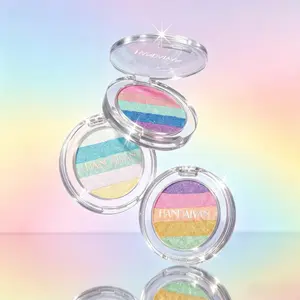 5-Shade Iridescent Rainbow Gradient  Highlighter Powder Cosmetic, Blendable Silky Pressed Glow, Multi-Use Face Cheek Eye Illuminator & , Portable Compact for Daily & Party Makeup