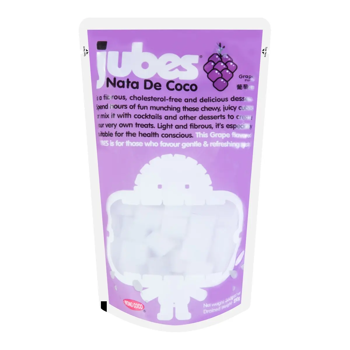 WONG COCO JUBES Indonesian Grape Flavor Coconut Jelly Cubes 360g - Chewy Fruit Snack for Desserts & Drinks