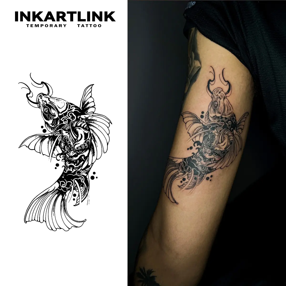 INKARTLINK Semi-Permanent Tattoos, 2 Sticker Sheets of Realistic Koi Fish Art for Adults, Long-Lasting 1-2 Weeks, Waterproof for All Skin Types, Temporary Tattoo, Sticker Sheet, Tattoo Art