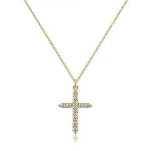 COLORFUL BLING Dainty Cubic Zircon Cross Necklace Sideways Pendant for Women 14k Gold Plated Rhodium Plated Nickel Free Lead Free Jewelry First Communion Gift