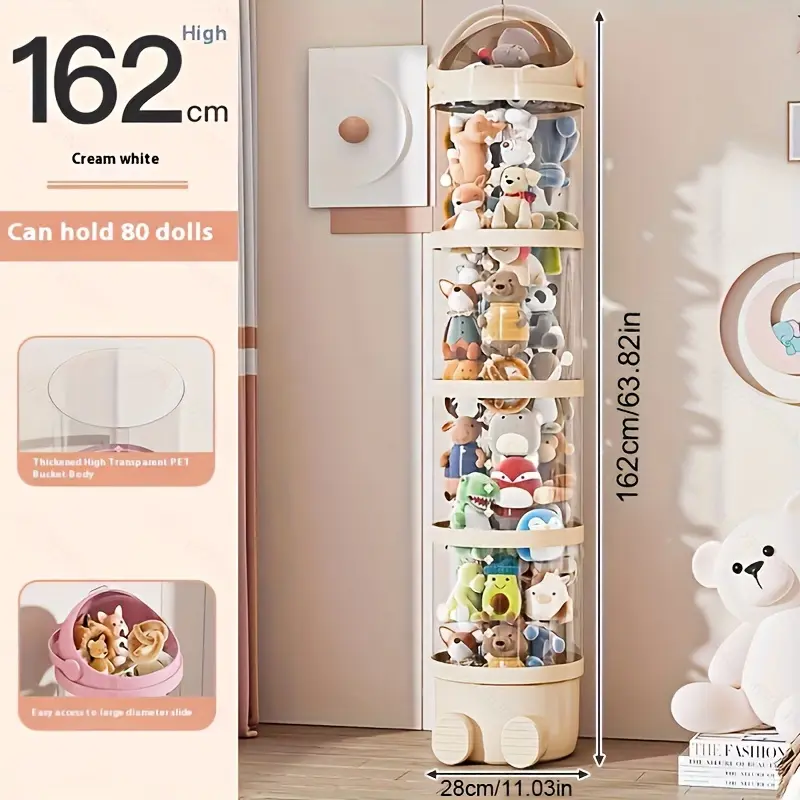 Contemporary Stackable Plastic Storage Box with Waterproof Lid - Multipurpose Stuffed Animal Organizer, Clear Tube Design for Home and Bedroom Decor - Space-Saving, Waterproof Flip Top Container in Pink, Cream, Green Christmas