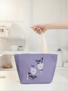 Floral Butterfly Print Lunch Bag, Large Capacity Insulated Cooler Bag, Lightweight Travel Handbag for Men & Women, All Seasons Use, Tote Lunch Bag