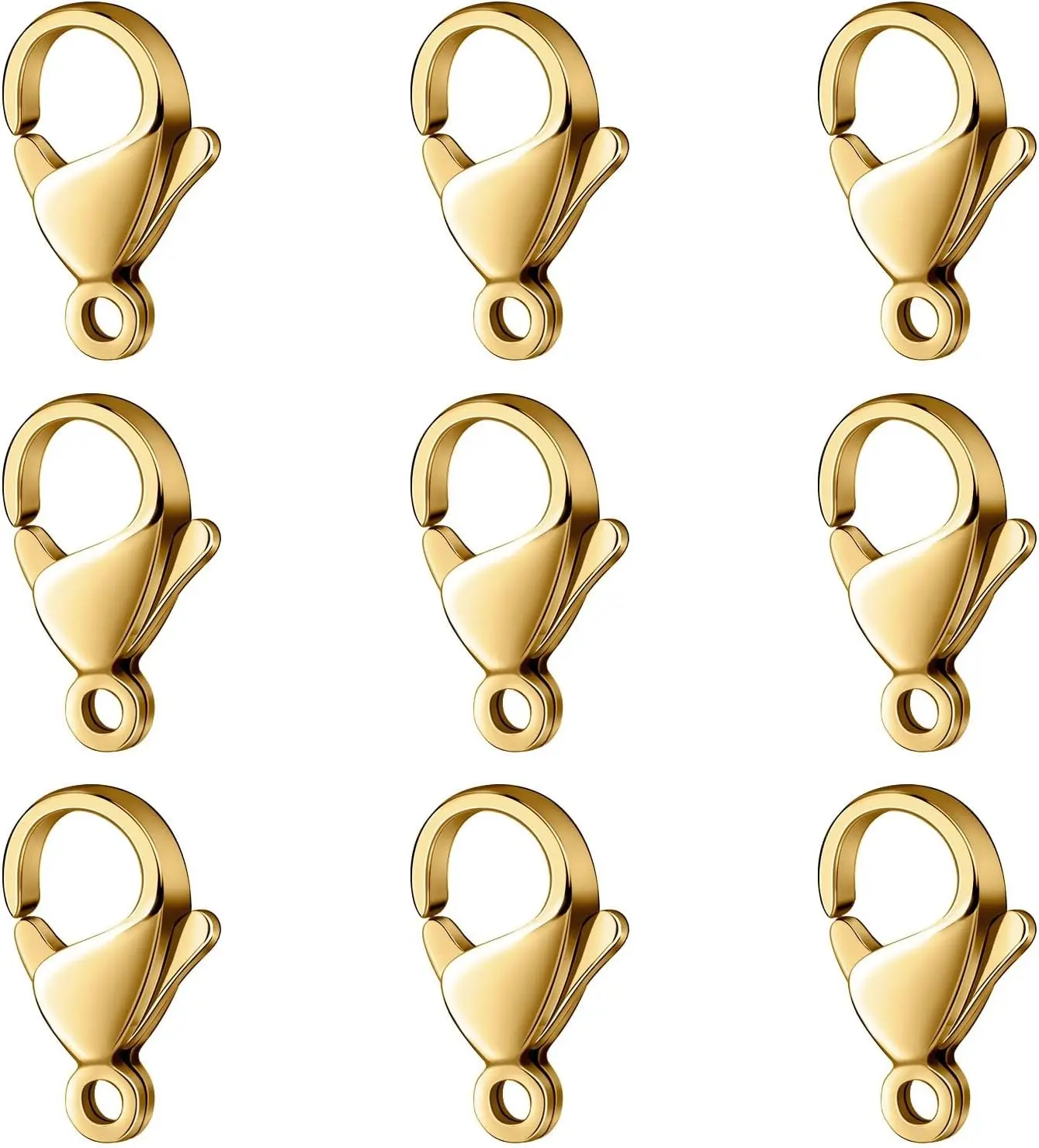 100PCS Lobster Claw Clasps 12mm Stainless Steel Clasps for Jewelry Making | 18K Gold PVD Plated Lobster Clasps Bulk for Necklace Bracelet