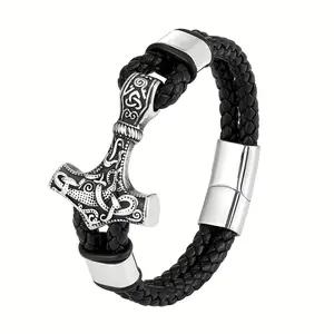 Stainless Steel Thor's Hammer Bracelet Nordic Viking Men's Amulet Bracelet Viking Vintage Jewelry