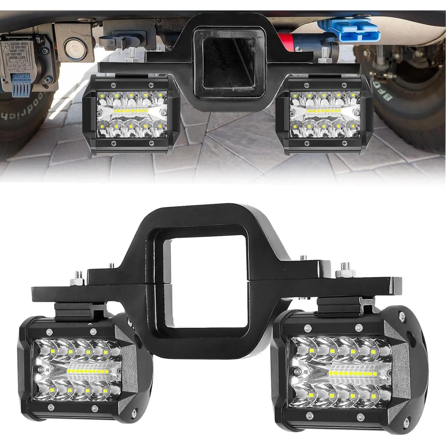 Hitch LED Lights,EBESTauto 4 Inch LED Work Light Pods with 2.5 Inch Towing Hitch Mount Brackets for Truck Trailer SUV Pickup Fit Dual Led Off-Road Driving Hitch Light bar