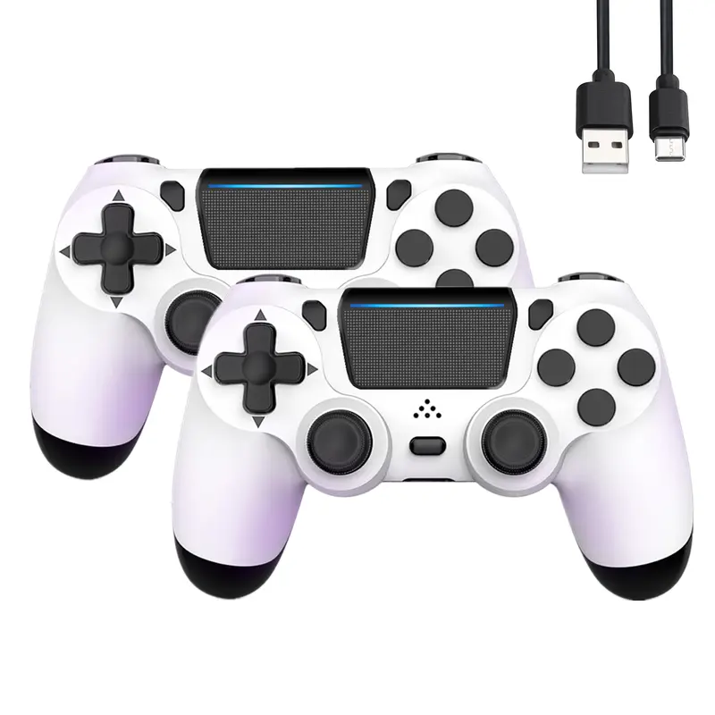 CORESI 2-Pack White Bluetooth Wireless Game Peripherals, Controllers with Dual Motor Vibration, LED Light, Built-in Speaker, Capacitive Trackpad, 3.5mm Stereo Headset Jack for P4 (Slim/Pro), Smartphones