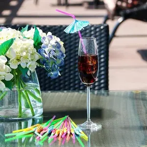 50PCS Umbrella Parasol Drinking Straws Hawaiian Luau Party Cocktail Decorations for Tropical Beach Drinks