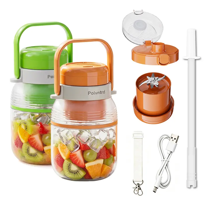 12-leaf system crushes ice in 30s.Licuadora Portatil, 80W Wireless Blender 1L Smoothie Shake Juicer Cup | 80W motor.1L BPA-free cup with dual lids. 1500mAh battery, safety lock, easy clean.