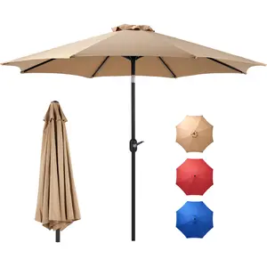 9FT Patio Umbrella with Push Button Tilt and Crank, Outdoor Pool Umbrella with 8 Sturdy Ribs for Market, Beach, Outdoor Restaurant 9FT Patio Umbrella with Push Button Tilt and Crank, Outdoor Pool Umbrella with 8 Sturdy Ribs for Market, Beach, Outdoor Restaurant
