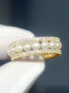 1 PC Fashion Cubic Zirconia & Faux Pearl Ring For Women For Wedding Jewelry Valentine's Day Gift Fashion Rings