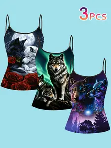 Women's Slim Fit Sleeveless Top, All-Over Printed Strap Design, Casual Style Without Collar, Suitable for All Seasons