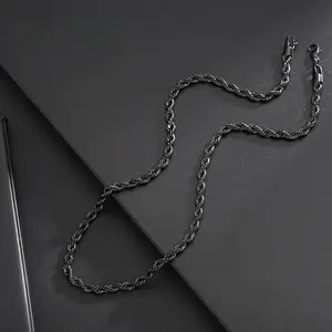 Hermah Minimalist Hip Hop 5mm Wide Men's and Women's Chain Black Stainless Steel Rope Chain Necklace Fashion Jewelry