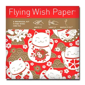 LUCKY CATS Flying Wish Paper - Fortune Wishes With Feline Charm | Whimsical Kit with Writing Sheets, Launch Platforms & Gold Pencil – Magical Wish Release Creative Activity – Perfect Gift Set