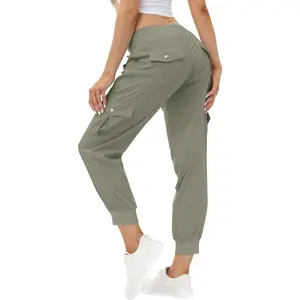Women's Lightweight Hiking Cargo Pants Outdoor Quick Dry Casual Travel Sweatpants Joggers Elastic Waist Button Pockets