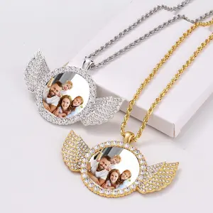 Customized angel wings photo necklace for men and women, fashionable personalized custom photo necklace, unisex gift