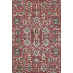 HomeRoots 656677 5x8 ft. Red, Beige & Charcoal Oriental Machine-Washable Area Rug - UV-Protected, Rectangle, Red-Toned Machine-Made Rug, Machine-Washable Area Rugs, Red-Toned Area Rugs