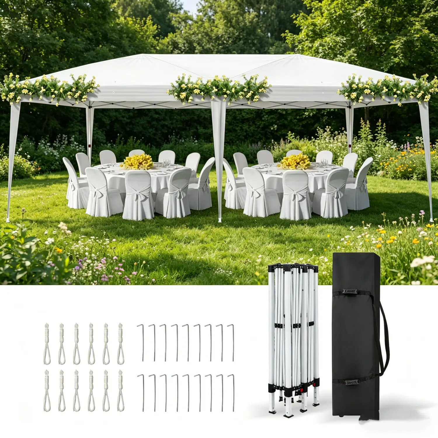 Pop Up Party Tent 10'x20'/30' with Removable Sidewalls, Outdoor Shaded Canopy Gazebo for Weddings & Patios, Multi-Use Carport for Camping
