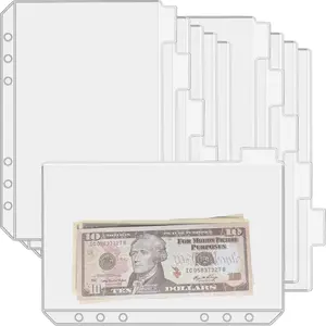 12PCS A5 Binder Pockets with No Zippers, Zipless Budget Envelopes with Index Bits Design, A5 Binder Pouch for 6 Ring Binder, Money Folder Organizer,Clear PVC Savings Challenges Envelopes,12PCS