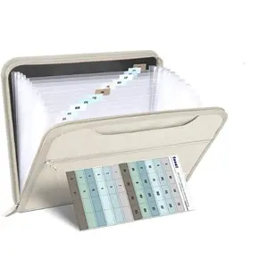 File Organizer with Hidden Handle, Portable 12 Pockets Expanding File Folders, Cloth Monthly Bills Receipt Organizer for Letter/A4, School Classroom Home & Office Supplies