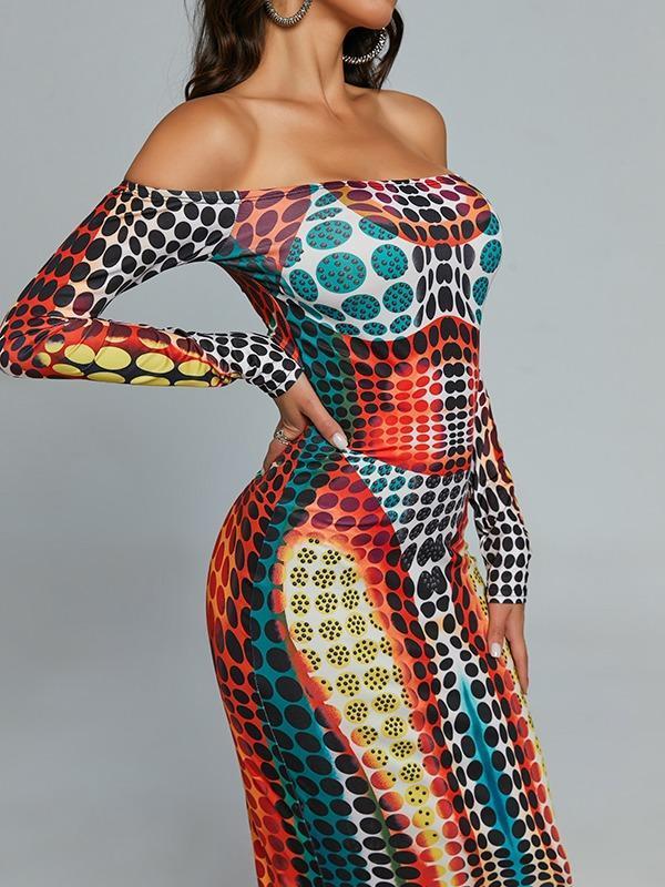 Off-shoulder Printed bodycon Dress Casual Comfort Womenswear Lady Casual Long Sleeve Maxi DRESS Off-shoulder Printed bodycon Dress Casual Comfort Womenswear Lady Casual Long Sleeve Maxi DRESS