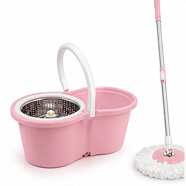 Premium Spin Mop and Bucket System with 4 Microfiber Heads | 360° Rotating Floor Mop with Durable Stainless Steel Basket | Aesthetic Easy-Wring Cleaning Mop Set for Home & Dorm
