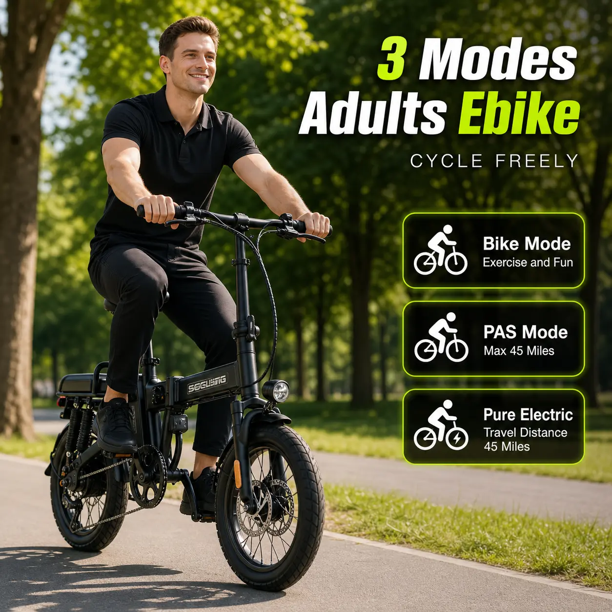 Socling 14-Inch Portable Folding E-Bike for Adults, 500W Motor (1000W Peak), 20+ MPH, 35+ mi Range, 15Ah Removable Battery, 2-Person Capacity gravel urban rid lithium free wheel