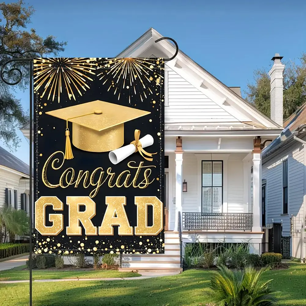 Double-Sided Graduation Season Theme Garden Flag 12x18 Inch, Graduation Ball Party 2026 Graduation Courtyard Outdoor Decoration and Home Furnishings, Linen Courtyard Lawn Decoration, Flagpole not included