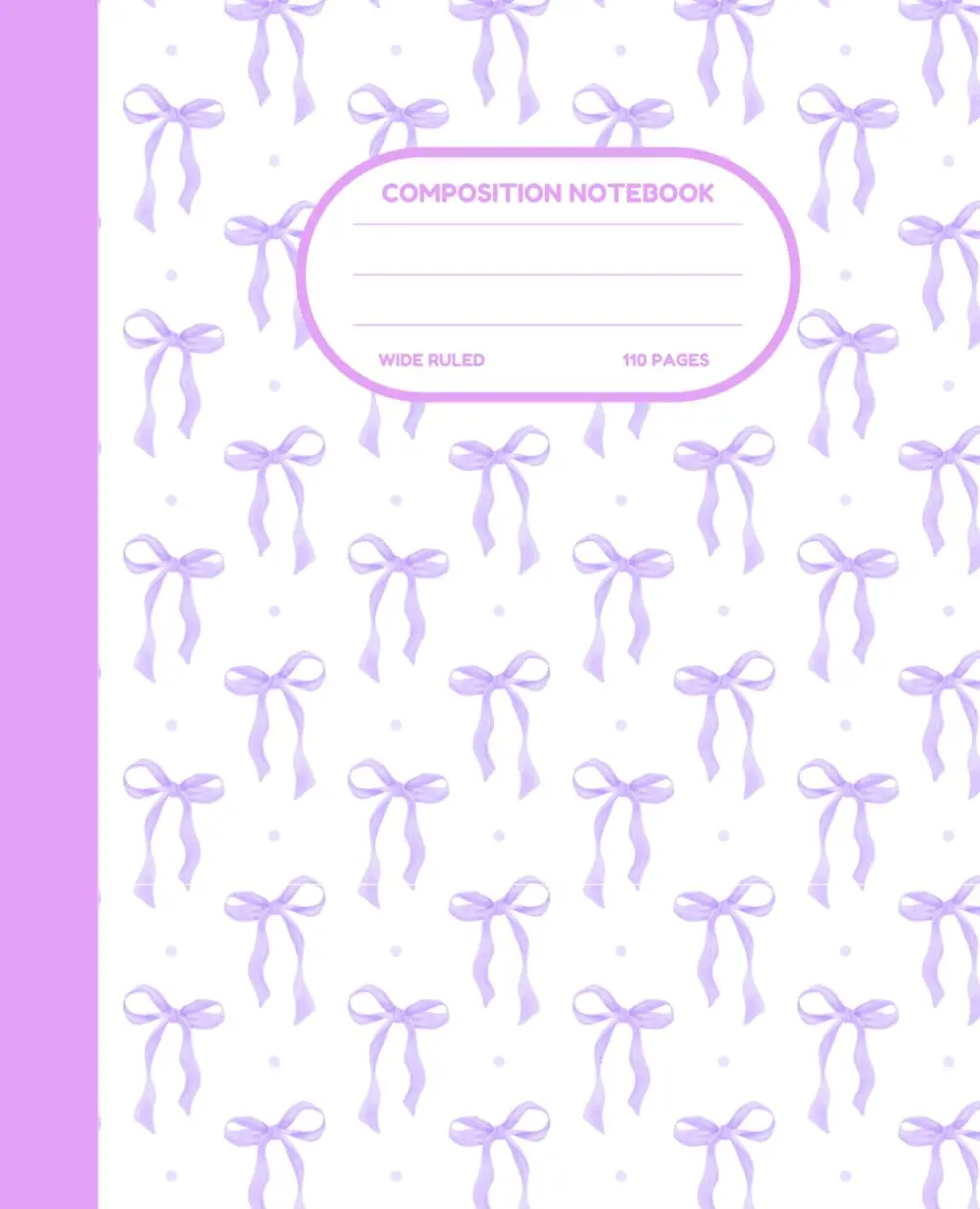 Cute Preppy Aesthetic Composition Notebook with Purple & White Pastel Coquette Bows: Wide Ruled Journal for Girls, Kids, Teens; Perfect Gift for Girl | 110 Pages, Lined Paper, 7.5 X 9.25"