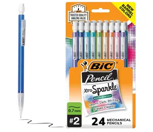 BIC Xtra-Sparkle Number 2 Mechanical Pencils With Erasers (MPLP241-BLK), Medium Point (0.7mm), 24-Count Pack, Cute Mechanical Pencils