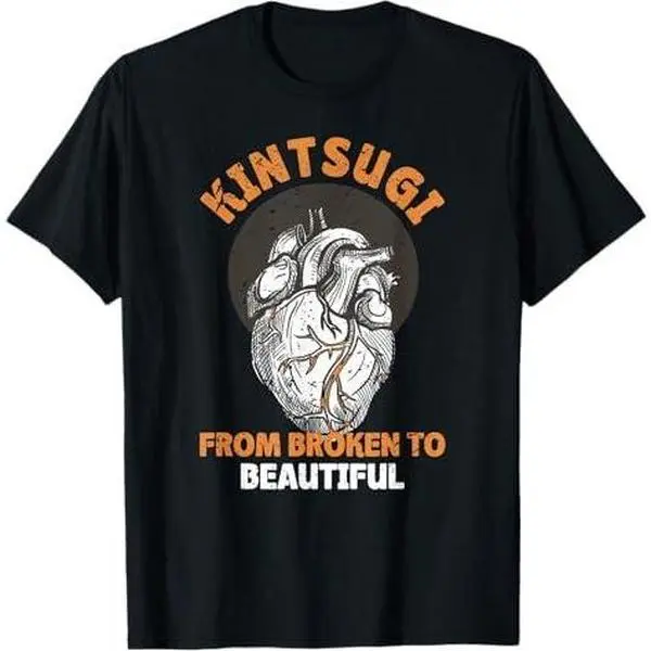 Kintsugi Japanese Repair Pottery Golden Heart T-Shirt