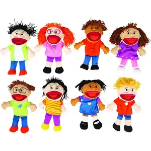 Hand Puppets for Kids - 8 Multicultural Plush Puppets with Movable Mouths for Speech Therapy, Social Emotional Learning & Dramatic Play | 14 Inch Educational Toys for Classroom & Home Use