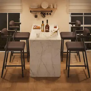 Counter Height Bar Stools of 4 with Armrests, 4 Piece Counter Height Bar Stools Set with Back, Upholstered Seat & Metal Footrest for Kitchen Islands, Counter Bars, Retro Brown