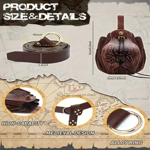 2 PCs Medieval Viking Belt Suit Artificial Leather Drawstring Handbag Medieval Renaissance Leather Belt Medieval Bag Renaissance Accessories (Fashion Style)