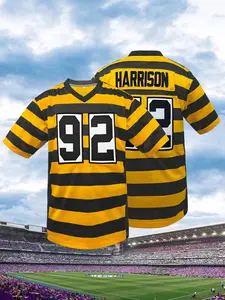 Men's High Quality Rugby Jersey, Loose Breathable Comfort Pittsburgh Football Jersey, Embroidered Letters & Numbers, Casual Short Sleeve Sportswear, Unisex, All Seasons