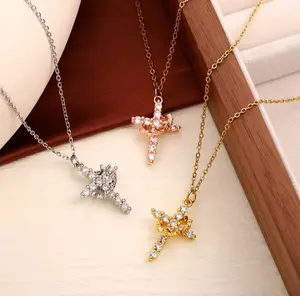 Personalized Crown Cross Necklace | Meaningful 14K Gold Plated Religious Gift for Her | Baptism & Confirmation Jewelry