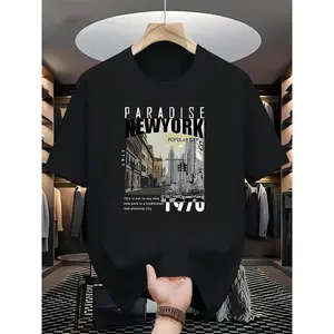 [Soft New York T-Shirt] Soft & Comfortable Men's New York Graphic T-Shirt |       Black Iconic NYC Landmarks Print Perfect For Casual Attire New York T Shirts #     High Street Fashion T-Shirts Graphic Tees Graphic Tees Men