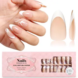 Gellen 160 Pcs French Tip Press-On Nails – Almond French Gel Nails with Design (Classic Nude) No Glue Included