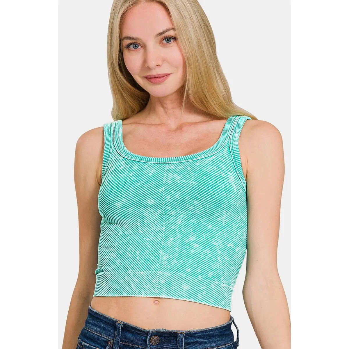 Zenana Washed Ribbed Scoop Neck Wide Strap Tank
