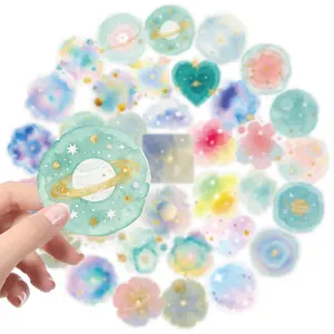 56pcs Watercolor Dreamy Galaxy Planet Transparent PET Material Series Graffiti Stickers Suitable for Luggage, Phone Cases, Laptops, Helmets, Skateboards Waterproof Decoration DIY Creative Stickers