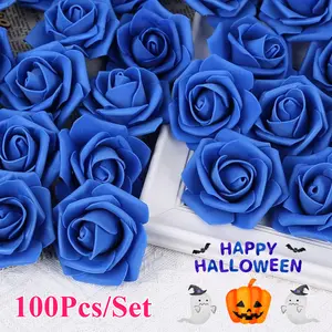 100Pcs/Set Artificial Flowers Roses Heads,Faux Flowers Real Looking Blue Foam Fake Roses for DIY Crafts,Wedding Bouquets Arrangements,Home Decor,Christmas Party Gifts,Hand Tools Kits