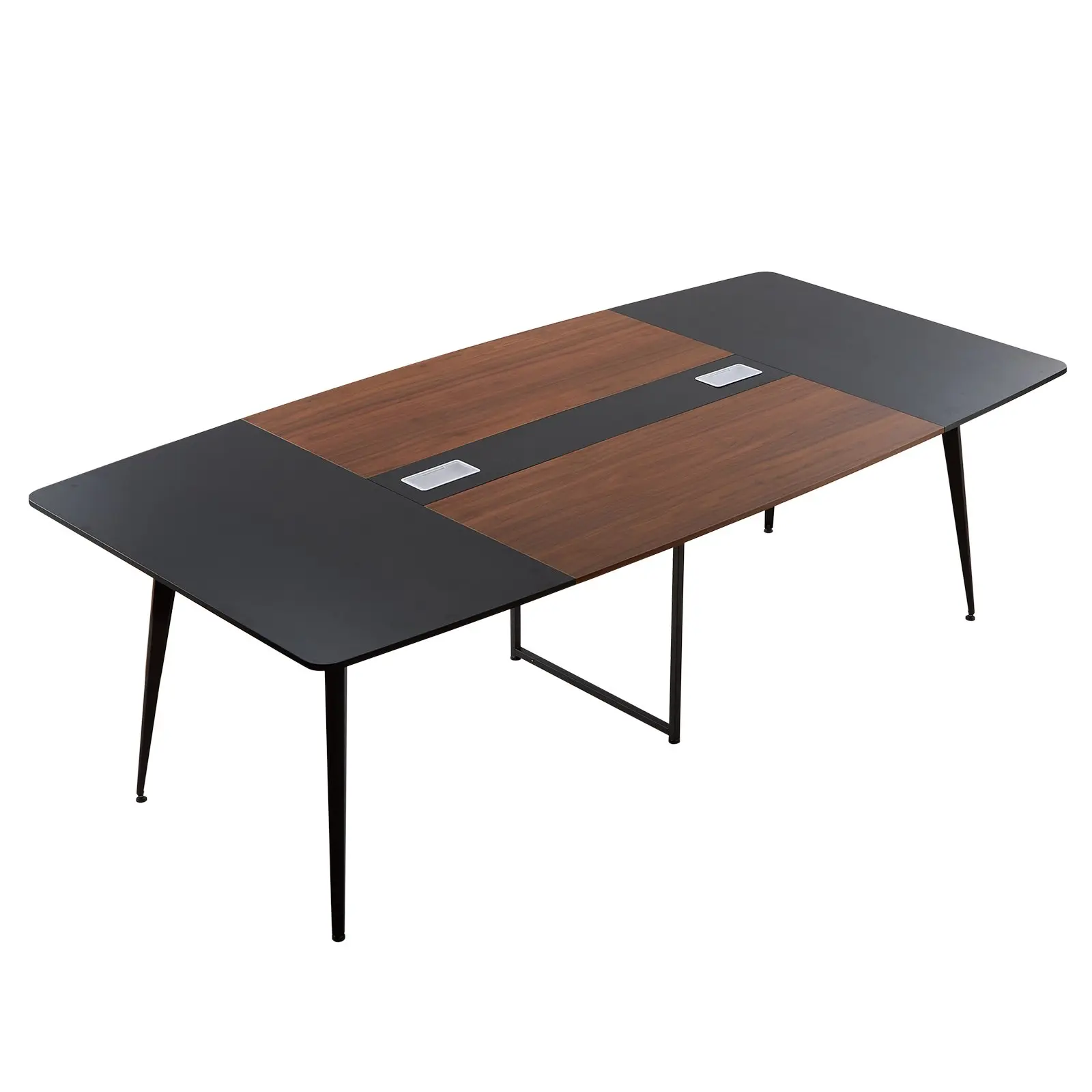 【Summerfinds】VEVOR 8 ft Boat-Shaped Boardroom Conference Table, 94.49 x 47.24 x 29.53 in Scratch-Resistant Particleboard Desk with Metal Legs, Added Crossbeams, Cable Grommet, Fits 10 People, Assembly Required, Black & Brown, Stable, 120 Lbs